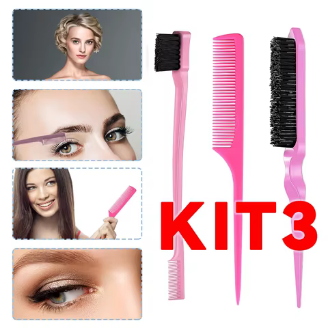 Kit de Escovas de Cabelo Profissional 3 em 1: Escova Separadora, Escova para Bebês e Escova de 3 Fileiras para Penteados e Estilização Diária