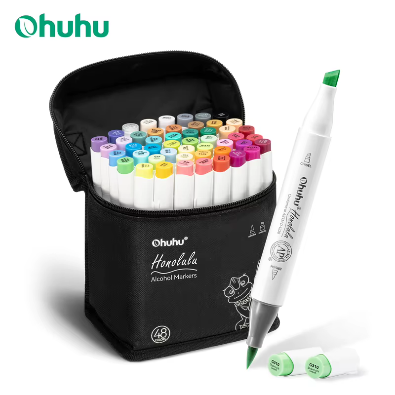 Ohuhu honolulu 48 cores marcador caneta conjunto marcadores de arte álcool recarregável dicas duplas esboçar desenho mangá material escolar arte