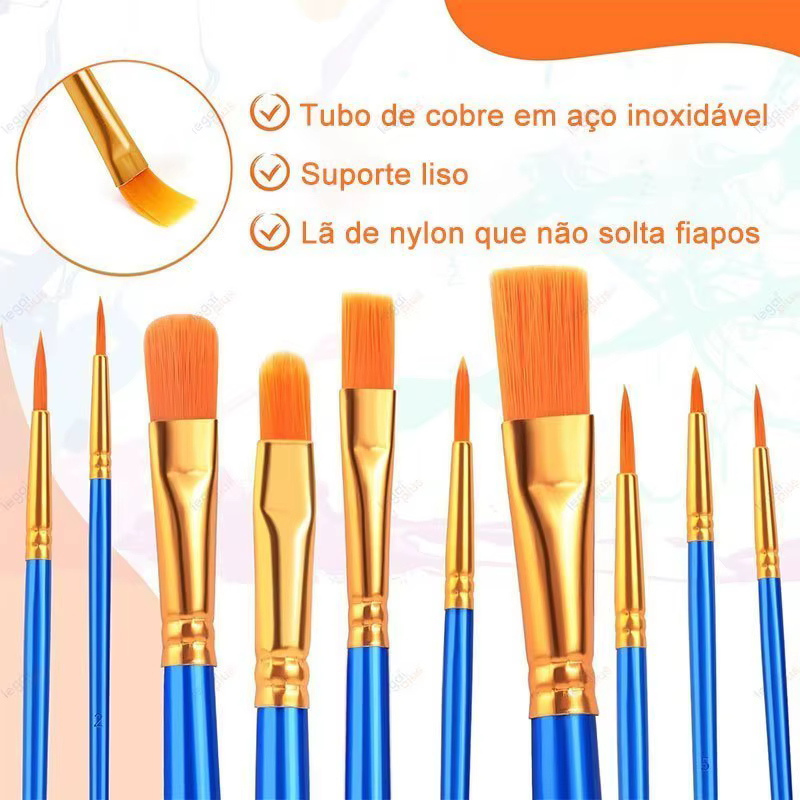 Pincéis Profissionais com Cerdas Macias de Nylon para Pintura em Tela, Alta Precisão em Detalhes e Grandes Áreas