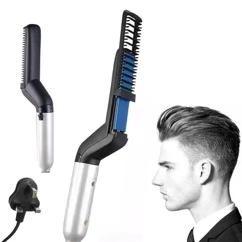 Kit Modelador de Cachos Masculino com Escova Alisadora Elétrica Recarregável, Para Barbearia, Viagem e Uso Diário