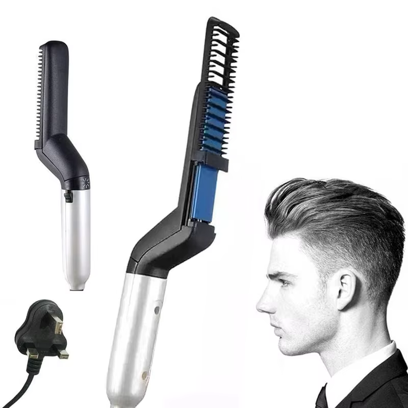 Kit Modelador de Cachos Masculino com Escova Alisadora Elétrica Recarregável, Para Barbearia, Viagem e Uso Diário