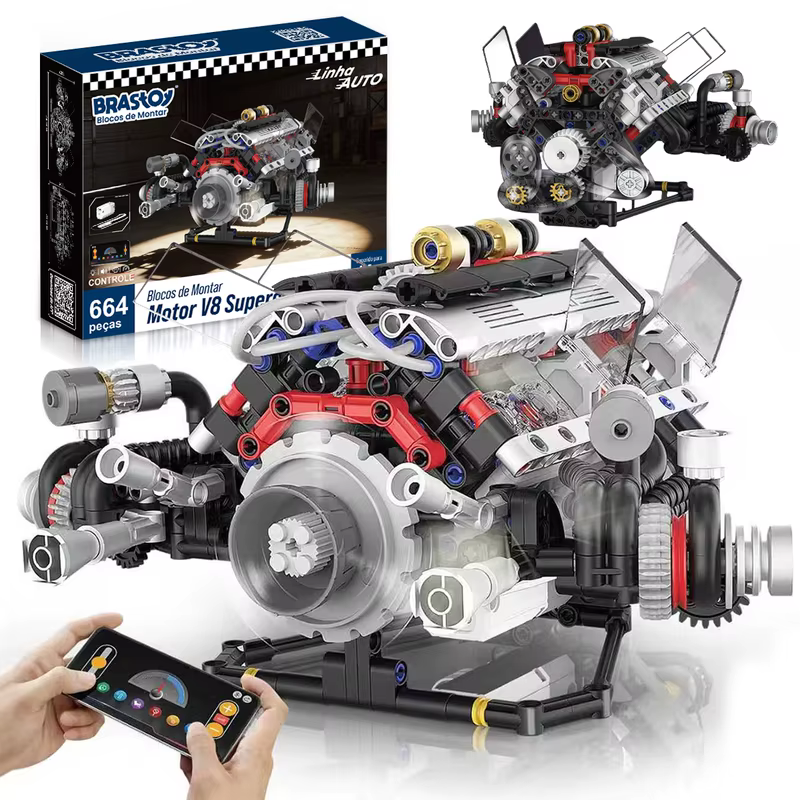 Manipulação V8 Motor Montagem Modelo Sonoro-Visual Mecânica Coleção de Peças