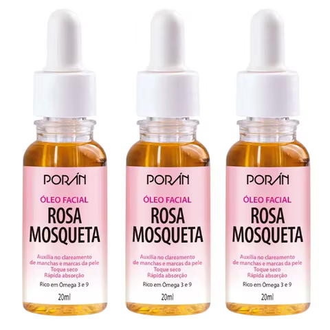 Kit c/ 3 Óleo Facial Rosa Mosqueta Vegano Porán 20ml