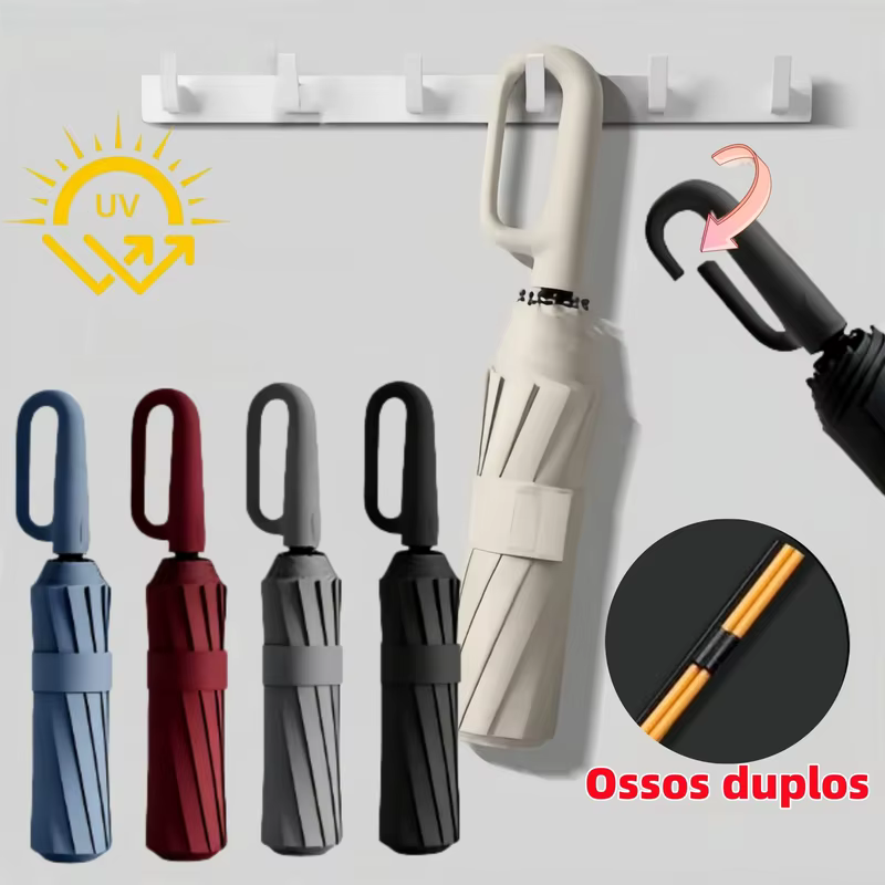 Guarda Chuva Automático com Fivela Portátil À Prova Vento UV Resistente e Protetor Solar Grande Dobrável