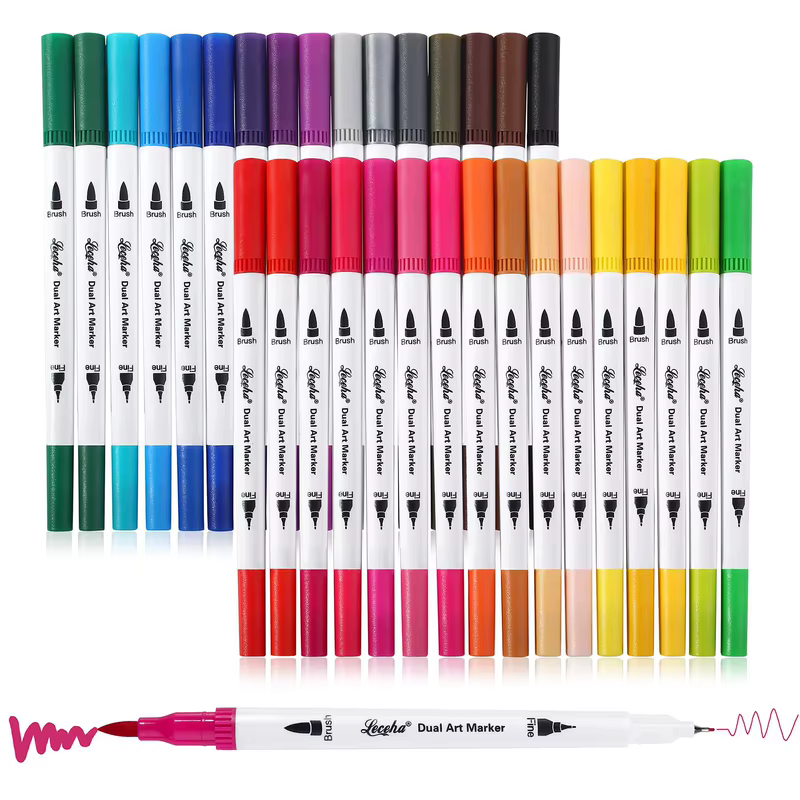 Canetas Brush Pen e Ponta Fina 2 em 1 Kit Profissional para Lettering Caligrafia e Desenho Canetinhas Coloridas Dual Tip para Ar