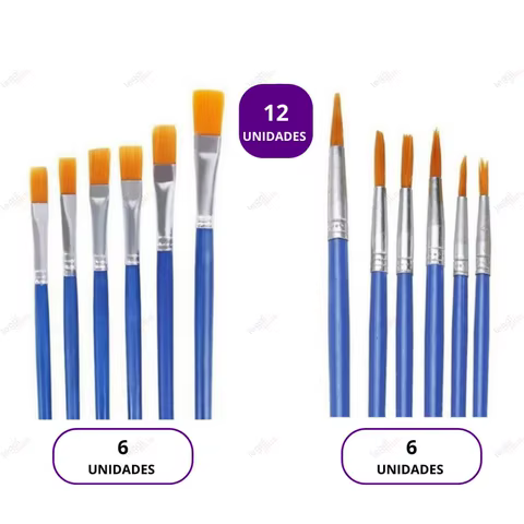 Kit 12/24 Pincéis Profissionais Chatos Lineares de Nylon Atóxicos, Não Solta Pelo Para Artistas e Estudantes em Tela e Artesanato