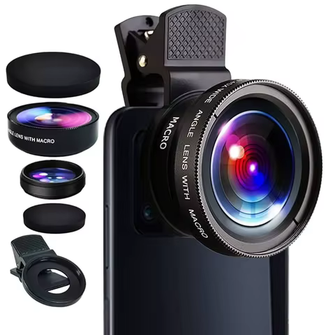 Lente HD Macro 12.5x E 0.45x Super Angular Para Celular Com Clipe E Filtro 49UV
