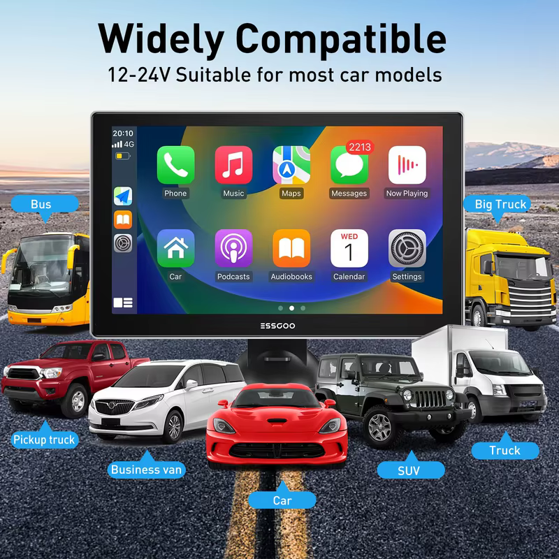 ESSGOO Portable Carplay Player Rádio de carro de 9 polegadas sem fio Android auto Bluetooth Touch Screen Multimídia MP5 Player Controle de voz