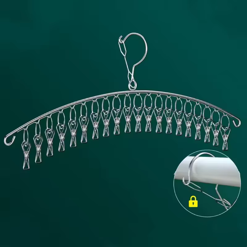 Cabide para Secar Roupas com Clipes, Suporte de Aço Inoxidável à Prova de Vento, Secador de Meias e Roupas Íntimas para Uso Doméstico e Externo