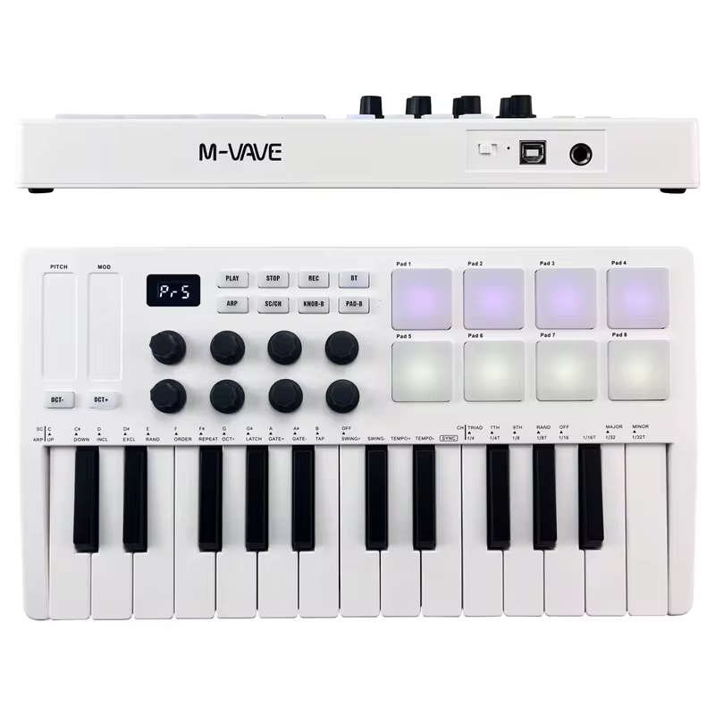 M-VAVE controlador de teclado midi usb de 25 teclas com 8 baterias retroiluminadas, 8 botões e 2 listras de toque instrumentos de teclado musical