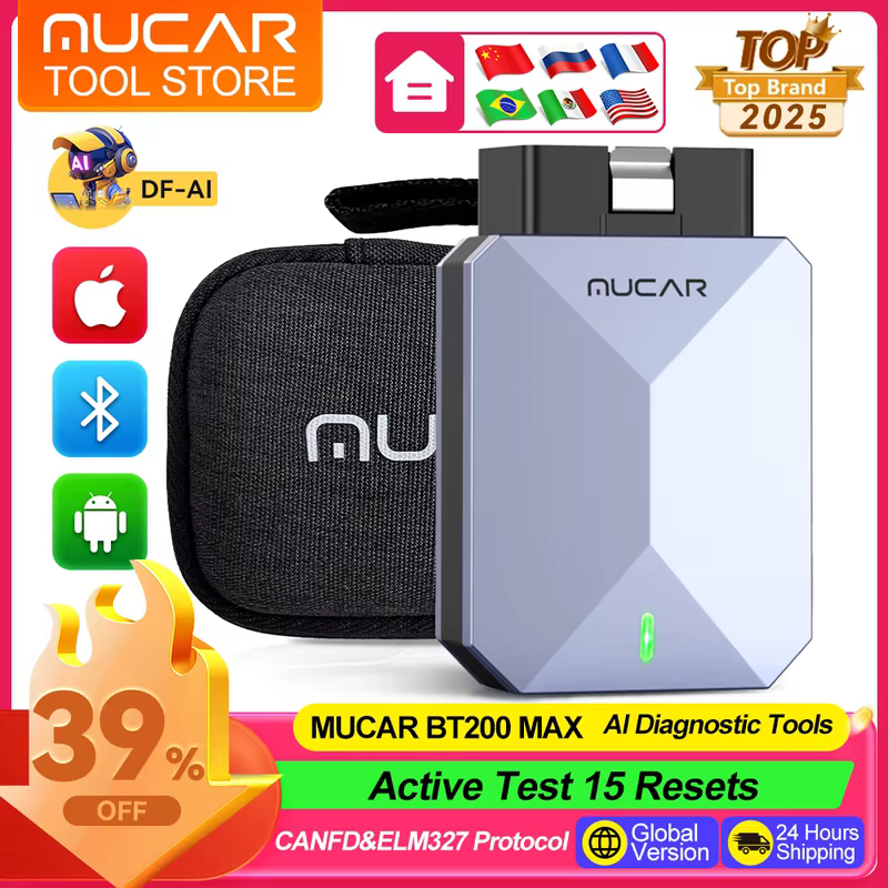 Mucar bt200 max ferramentas de diagnóstico todos os sistemas ai obd2 scanner atualização gratuita pode fd bidirecional mucar scanner de diagnóstico