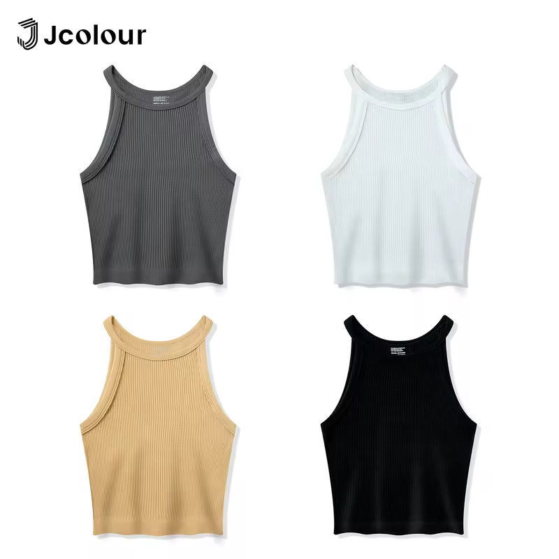 women's tank, tops femininos, Regata de tricô canelado, Regata justa sem mangas e ombros à mostra,Top curto canelado