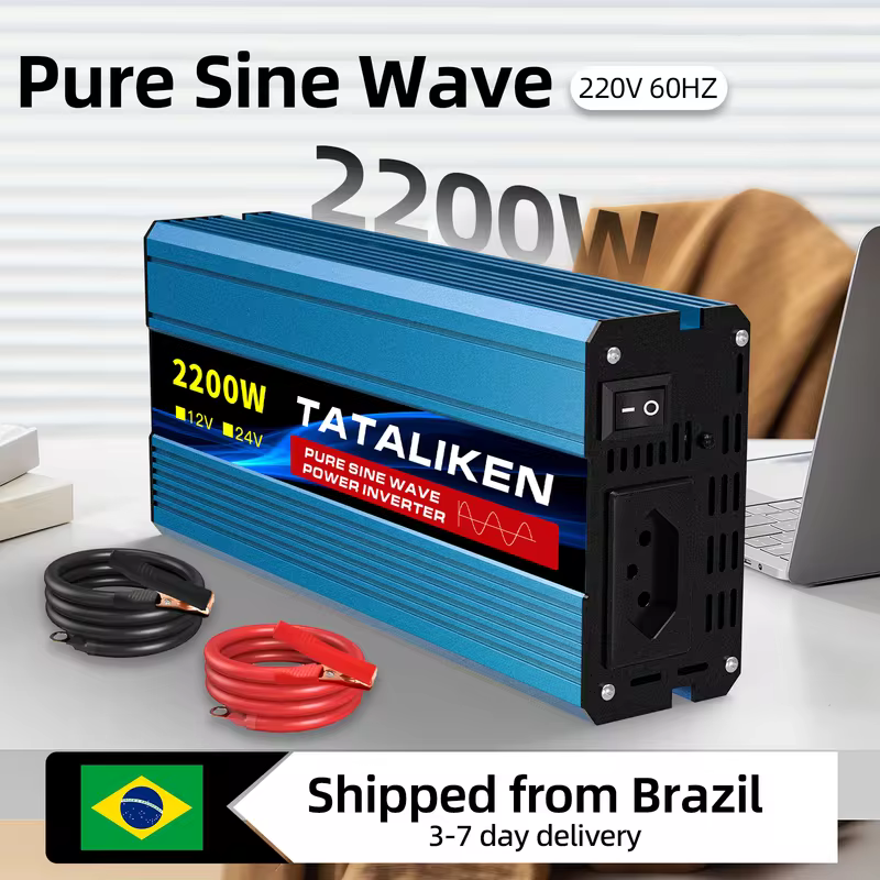 Inversor de onda senoidal pura 1000W/1600W/2200W - 220V Brasil Soquete Conversor de energia para carro/RV/caminhão