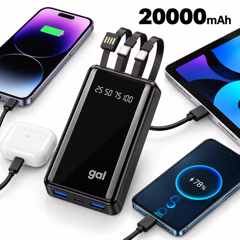 Power Bank 20000mAh com Lanterna LED Alta Capacidade Recarregável Portátil Ideal para Camping, Emergência e Celular