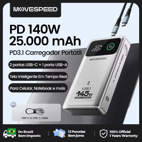 Movespeed m25pro 140w Carregador Portátil 25000mah pd3.1 carga rápida bateria externa portátil 100w powerbank para macbook notebook para Motorola Samsung