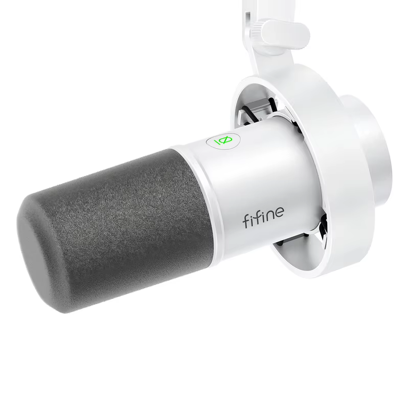 Microfone USB/XLR dinâmico FIFINE com botão de ganho/touch-mute/jack de fone de ouvido, microfone de gravação para placa de som de PC Streaming-K688W branco