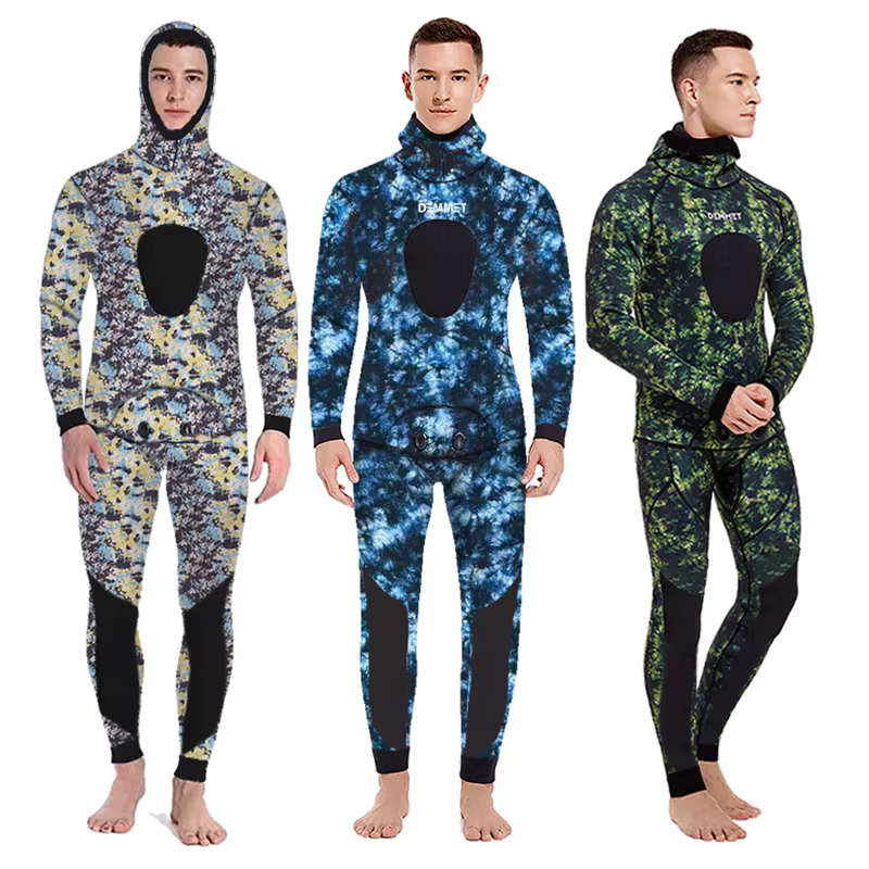 Roupa de Mergulho Camuflada com Capuz de 3mm, Traje de Mergulho de Manga Longa em Neoprene para Homens, 2 Peças para Manter o Calor