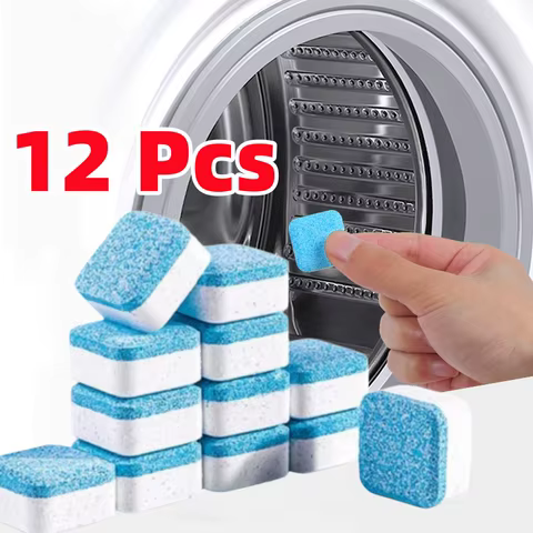 12 Pcs Pastilhas para Limpeza de Máquinas de Lavar Roupas Efervescentes Multifuncional