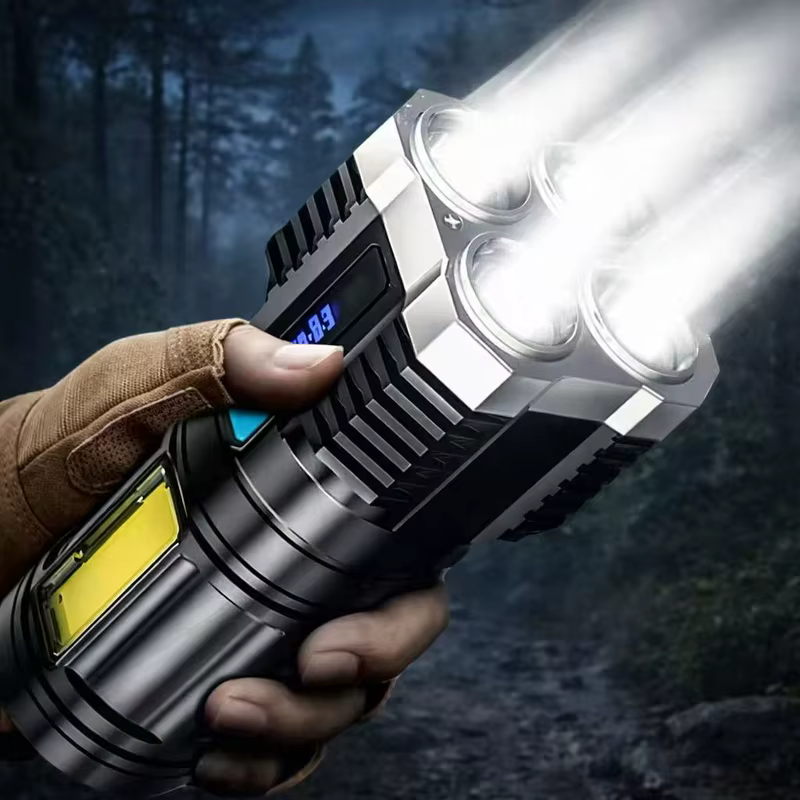 Lanterna Profissional 4 LED Potente Recarregável Via USB Para Camping, Pesca, Emergência e Kit de Segurança Automotiva