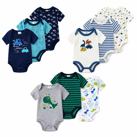 Kit Body Bebê Menino 3 Peças Manga Curta Algodão Macio Roupa para Bebê 3M a 12M