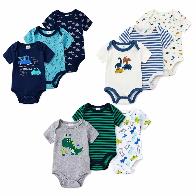 Kit Body Bebê Menino 3 Peças Manga Curta Algodão Macio Roupa para Bebê 3M a 12M