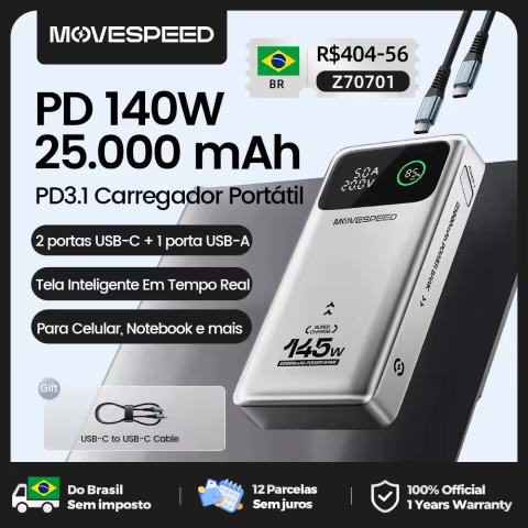 Movespeed m25pro 140w Carregador Portátil 25000mah pd3.1 carga rápida bateria externa portátil 100w powerbank para macbook notebook para Motorola Samsung