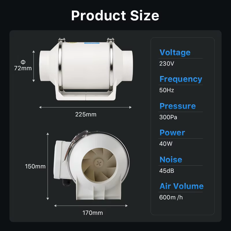 Ventilador de Duto Cloudray, Ventilador de Exaustão de Baixo Ruído, Extrator de Ar em Linha, Mini Extrator, Ventilador de Parede, Ventilador de Duto para Máquina de Marcação
