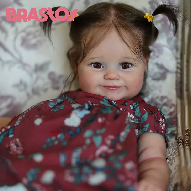 BRASTOY Boneca Bebê Reborn 48cm Menina Pintada Realista Corpo de Silicone Com Cabelo Enraizado,Enviado do Brasil
