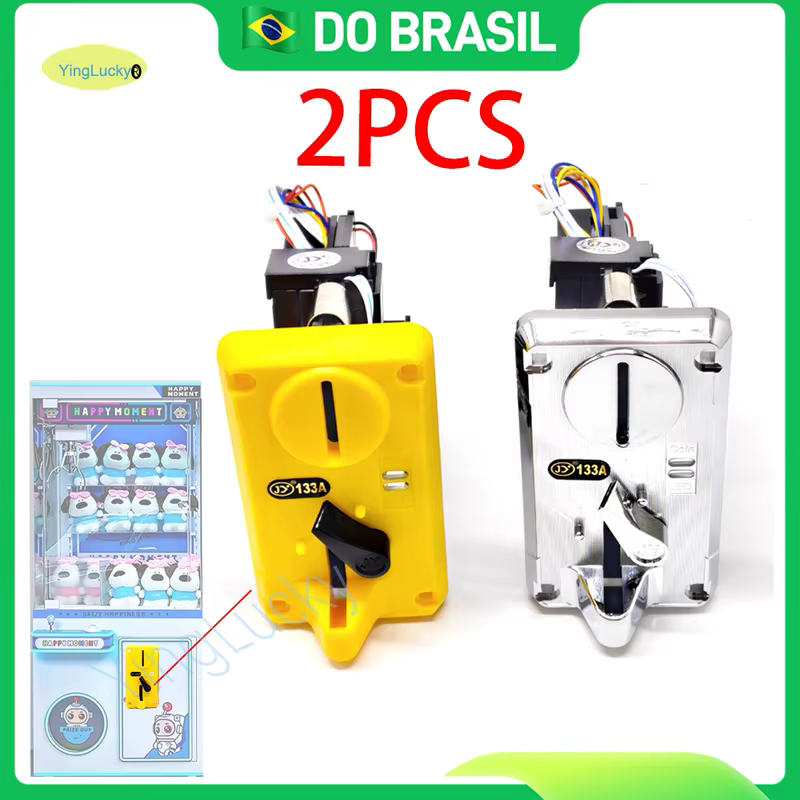 Kit com 2 Aceitadores de Moedas 133A com Comparação Inteligente para Fliperamas, Máquinas de Garra, Máquinas de Venda Automática e Máquinas de Pinball