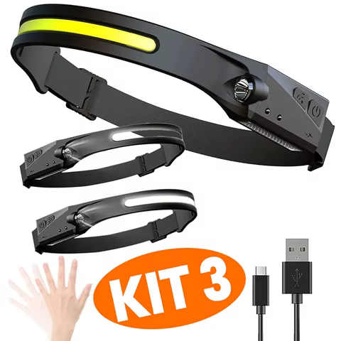 Lanterna de Cabeça LED Recarregável com Sensor de Movimento e USB, Ideal para Camping e Aventuras ao Ar Livre, Design Resistente