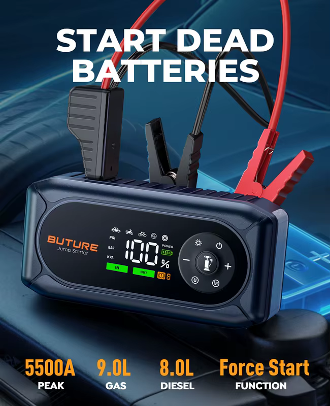 BUTURE 5500A Car Jump Starter BC02 Power Bank Portátil com Bomba de Ar 150PSI e Auxiliar de Partida de Emergência para Carros