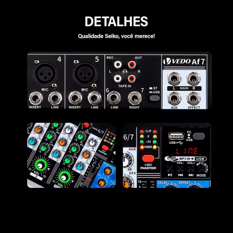 VEDO AF7 Mixer Analógico Merged Placa de Som Digital 7 Canais Configurações de Função Personalizadas Console de Mixagem Analógica para Palco