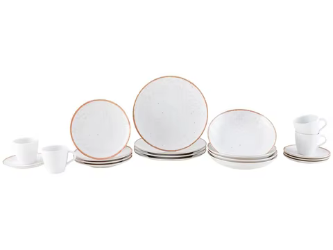Aparelho de Jantar 20 Peças Tramontina Redondo Porcelana Branco e Marrom Mare