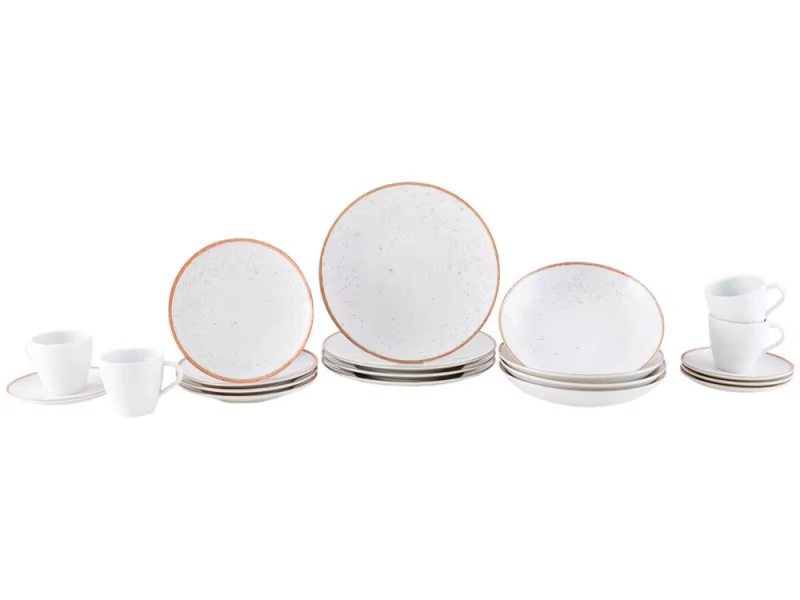 Aparelho de Jantar 20 Peças Tramontina Redondo Porcelana Branco e Marrom Mare