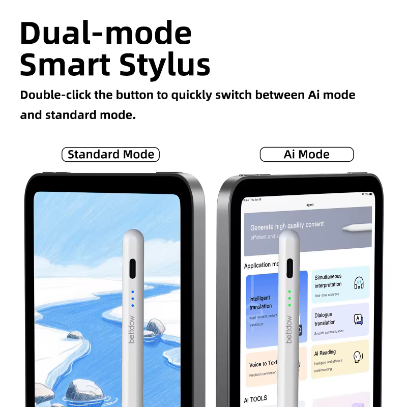 Caneta stylus Bettdow Ai07 para Apple Pencil Ai Leitura/Escrita/Desenho Rejeição de palma sensível à inclinação para ipad 2018-2025 USB-C Carga rápida