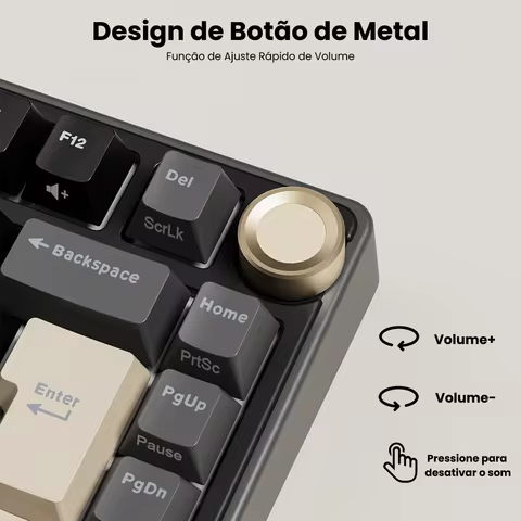Teclado Mecânico RKR75 Royal Kludge Brasileiro 75% Gasket RGB Retroiluminado com Fio Hot Swap Gamer com Knob e Keycaps PBT MDA