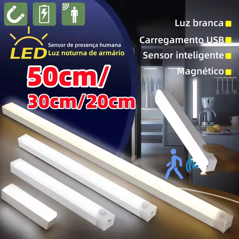 50/30/20cm Luz LED Noturna Sensor De Movimento USB Recarregável Brilho Ajustável Sem Fio para Guarda-Roupa Quarto