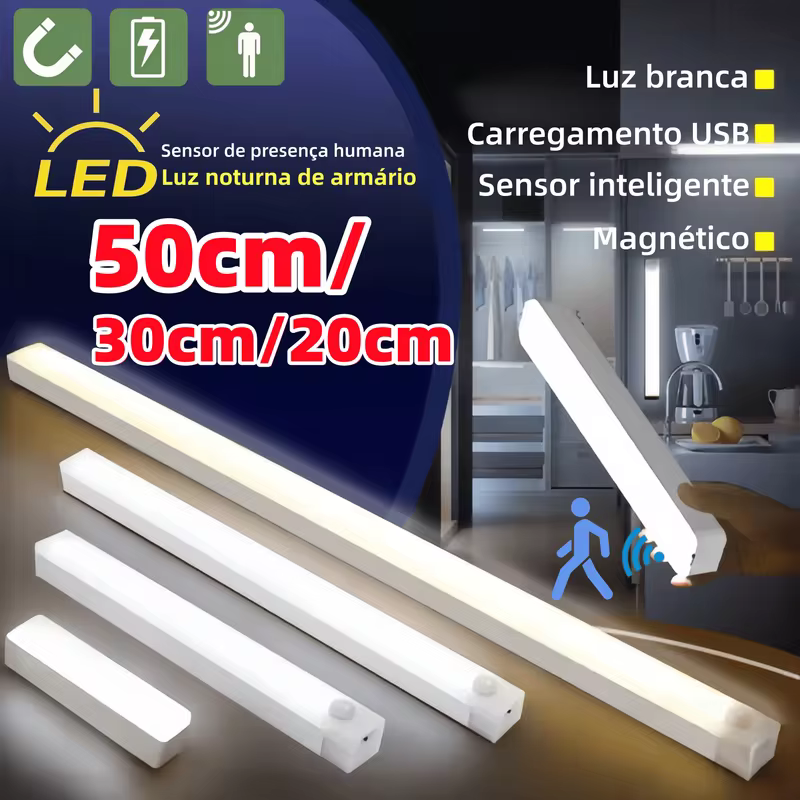 50/30/20cm Luz LED Noturna Sensor De Movimento USB Recarregável Brilho Ajustável Sem Fio para Guarda-Roupa Quarto