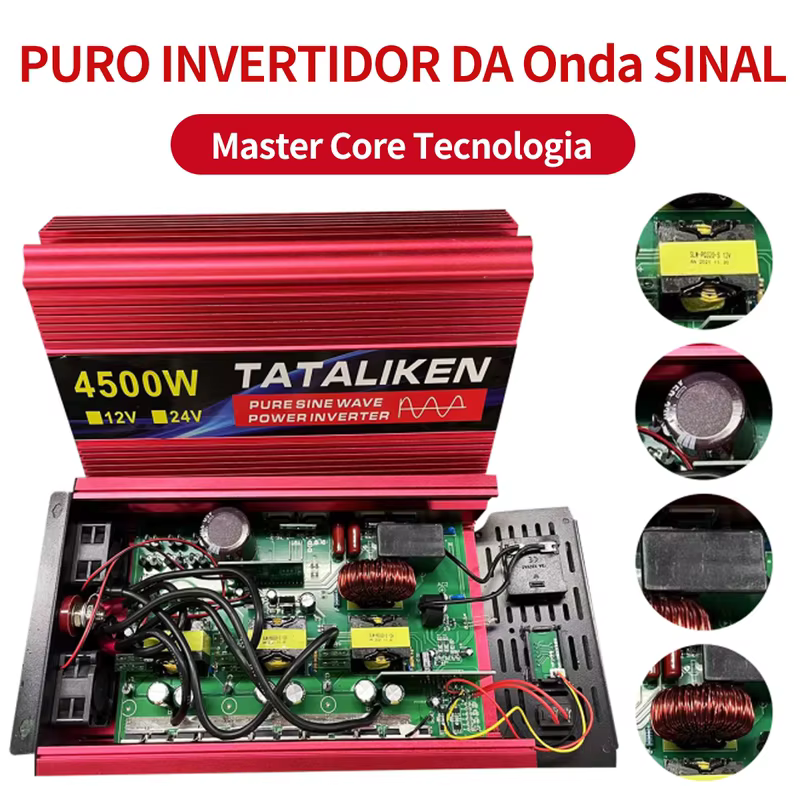 Inversor dc12v/24v para ac 220v tensão 50/60hz transformador solar de energia conversor de onda senoidal pura com display led soquete universal