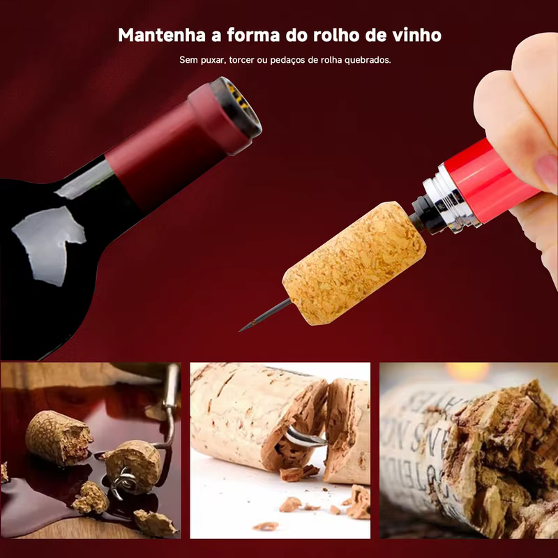Abridor de Vinho 2 em 1 com Vácuo e Cortador de Folhas em Aço Inoxidável Kit Prático para Vinhos Tintos