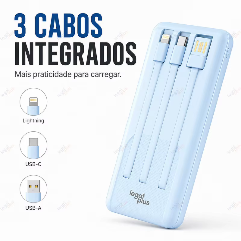 Carregador Portátil 12000mAh 26000mAh Tela LED 3 Cabos Tipo C Lightning Alta Capacidade Portátil