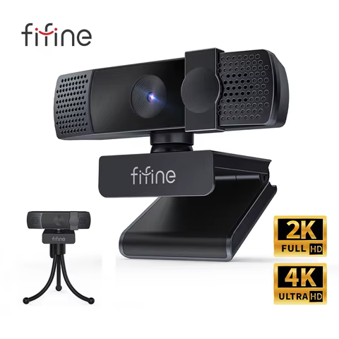 FIFINE Câmera web para PC 2K/4K com foco automático para YouTube, câmera USB com capa de privacidade/microfone para jogos/streaming ao vivo/reuniões - K436/K438