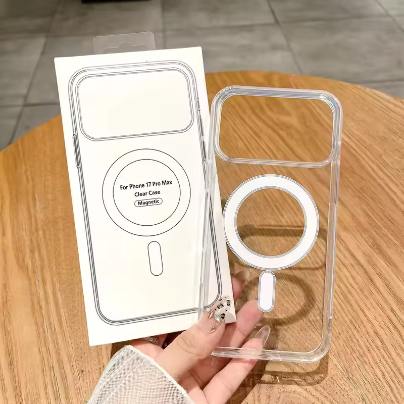Capa Magnética Transparente para Carregamento Sem Fio MagSafe para iPhone 17 Air 16 15 14 13 12 11 Pro Max 17 Plus Mini
