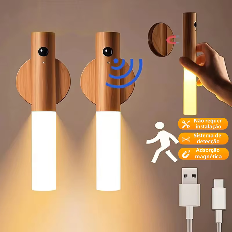 Luminária LED Recarregável Portátil Bastão com Sensor de Movimento para Mesa e Parede
