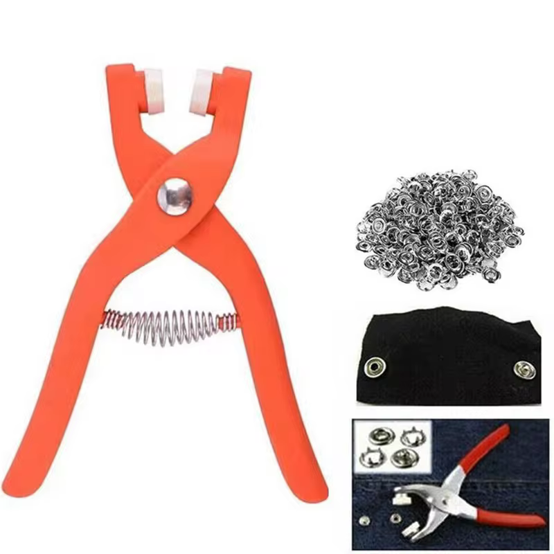 Kit com 200 pares de botões de pressão e alicates manuais para roupas sem costuras.