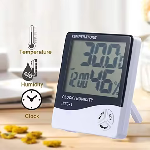 Termômetro Higrômetro Multifuncional com Relógio Eletrônico, Medidor de Temperatura e Umidade, Estação Meteorológica para Casa com Alarme LED