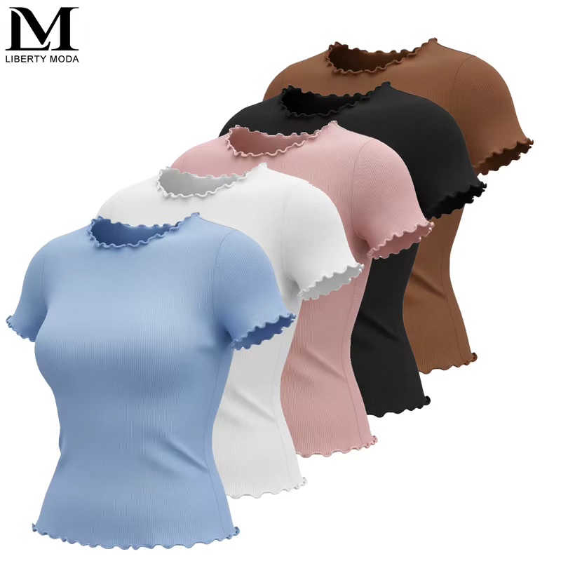 Tight Fit Vintage Wood Ears T-Shirt, O Neck Short Sleeve Black Tee for Women, Summer Retro Tops 2026 New 5 Colors