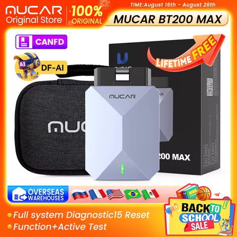 MUCAR BT200 MAX AI Scanner de Diagnóstico Automotivo Completo com 15 Funções de Redefinição, Bidirecional CANFD, Atualização Gratuita Vitalícia