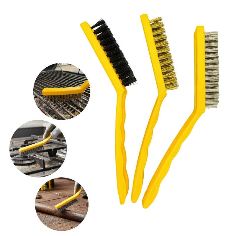 Jogo 3 Escovas Grandes Cerdas Aço Nylon Latão Cabo Plástico