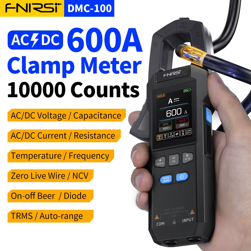 DMC-100 dc ac medidor de corrente braçadeira 10000 contagens medidor de braçadeira digital 600a braçadeira amperimétrica testador usb ncv ferramentas eletricistas